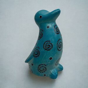 Soapstone Penguin Figurine Sculpture Mr. Ellie Pooh Blue With Black Swirls